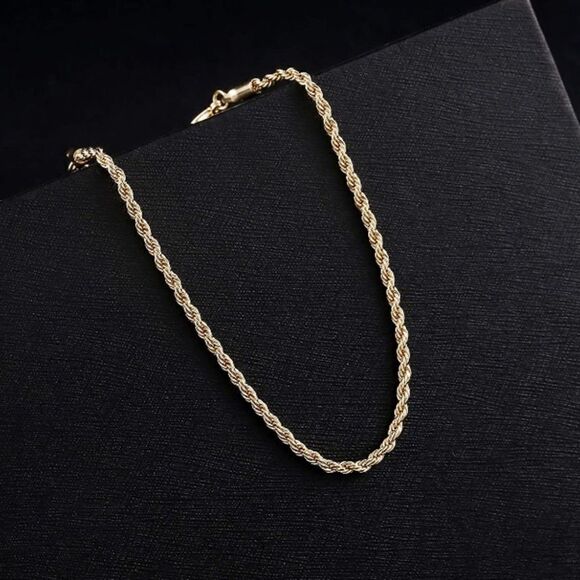 14k gold plated dainty diamond cut rope bracelet - Picture 7 of 7